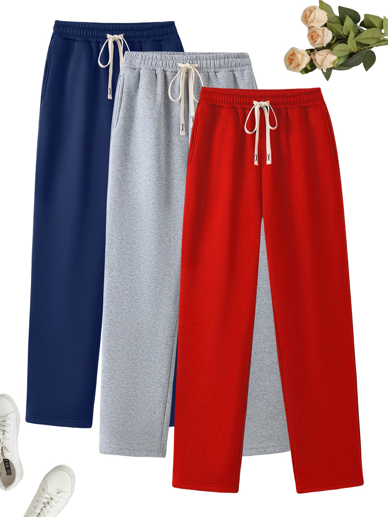 3-Pack Dames Casual Joggingbroeken met Elastische Taille en Zijzakken