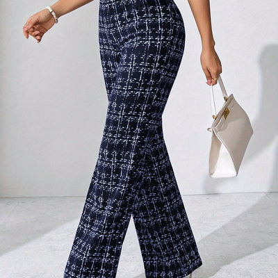 Geruite™ | Vrouwen Zwart-witte Geruite Flared Broek