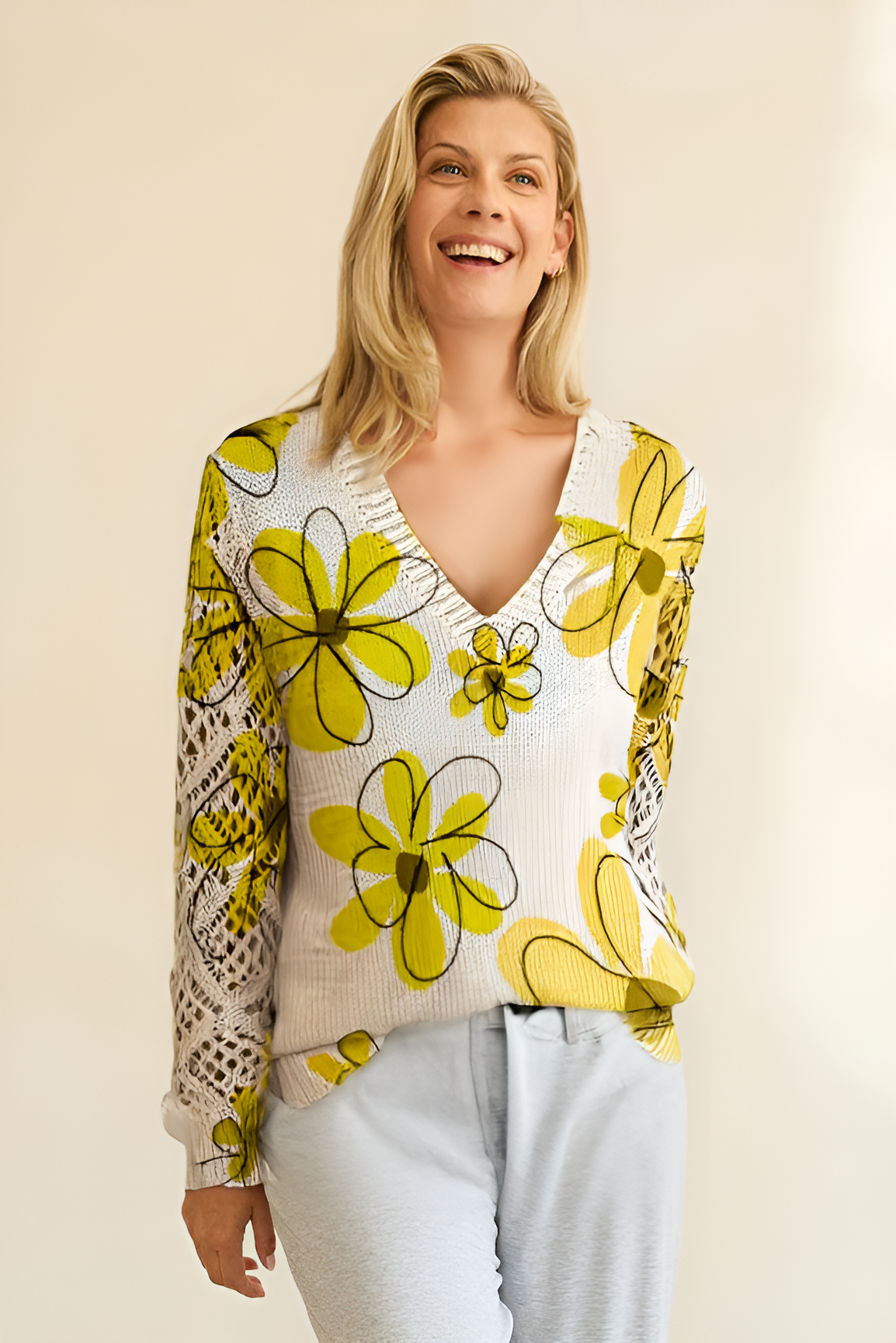 Lange™ | Elegante V-hals Lange Mouwen Top Met Bloemenprint, Bohemian Stijl