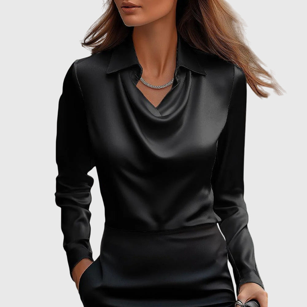 Sylvia | Blouse met luxe glans en plooihals
