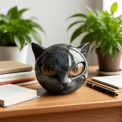 NyxCharm - Mystieke Zwarte Kat Hoofd Sculptuur
