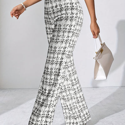 Geruite™ | Vrouwen Zwart-witte Geruite Flared Broek