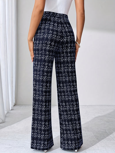 Geruite™ | Vrouwen Zwart-witte Geruite Flared Broek