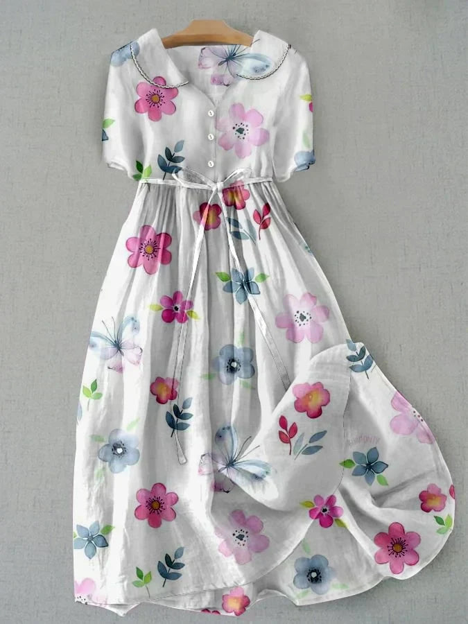 Lyric - Trendy Vetersluiting Taille Bloemenprint Jurk