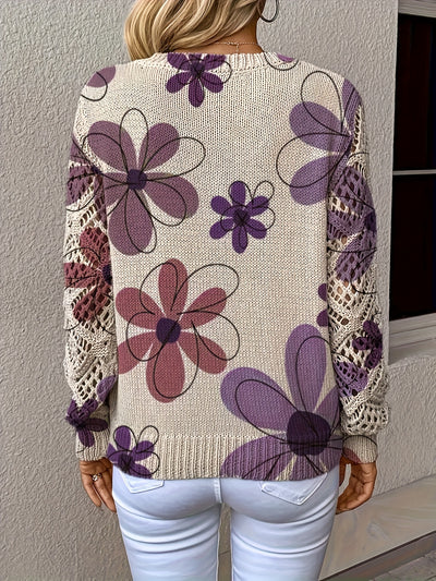Lange™ | Elegante V-hals Lange Mouwen Top Met Bloemenprint, Bohemian Stijl