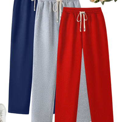 3-Pack Dames Casual Joggingbroeken met Elastische Taille en Zijzakken