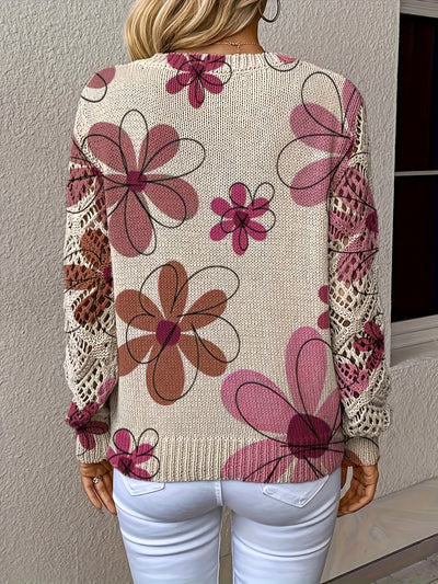 Lange™ | Elegante V-hals Lange Mouwen Top Met Bloemenprint, Bohemian Stijl