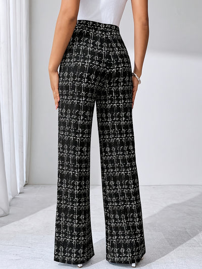 Geruite™ | Vrouwen Zwart-witte Geruite Flared Broek