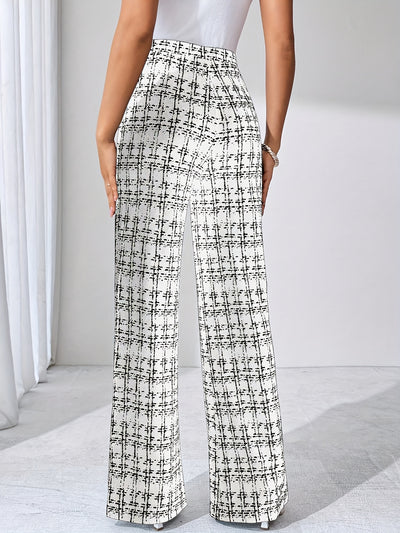 Geruite™ | Vrouwen Zwart-witte Geruite Flared Broek