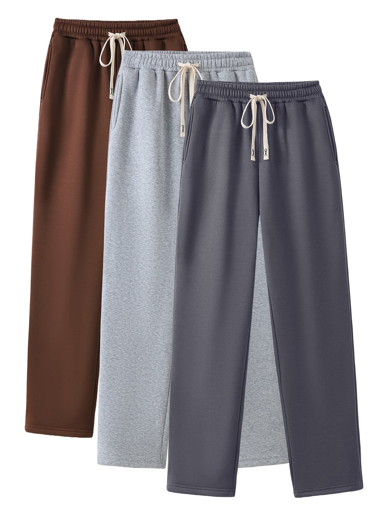 3-Pack Dames Casual Joggingbroeken met Elastische Taille en Zijzakken