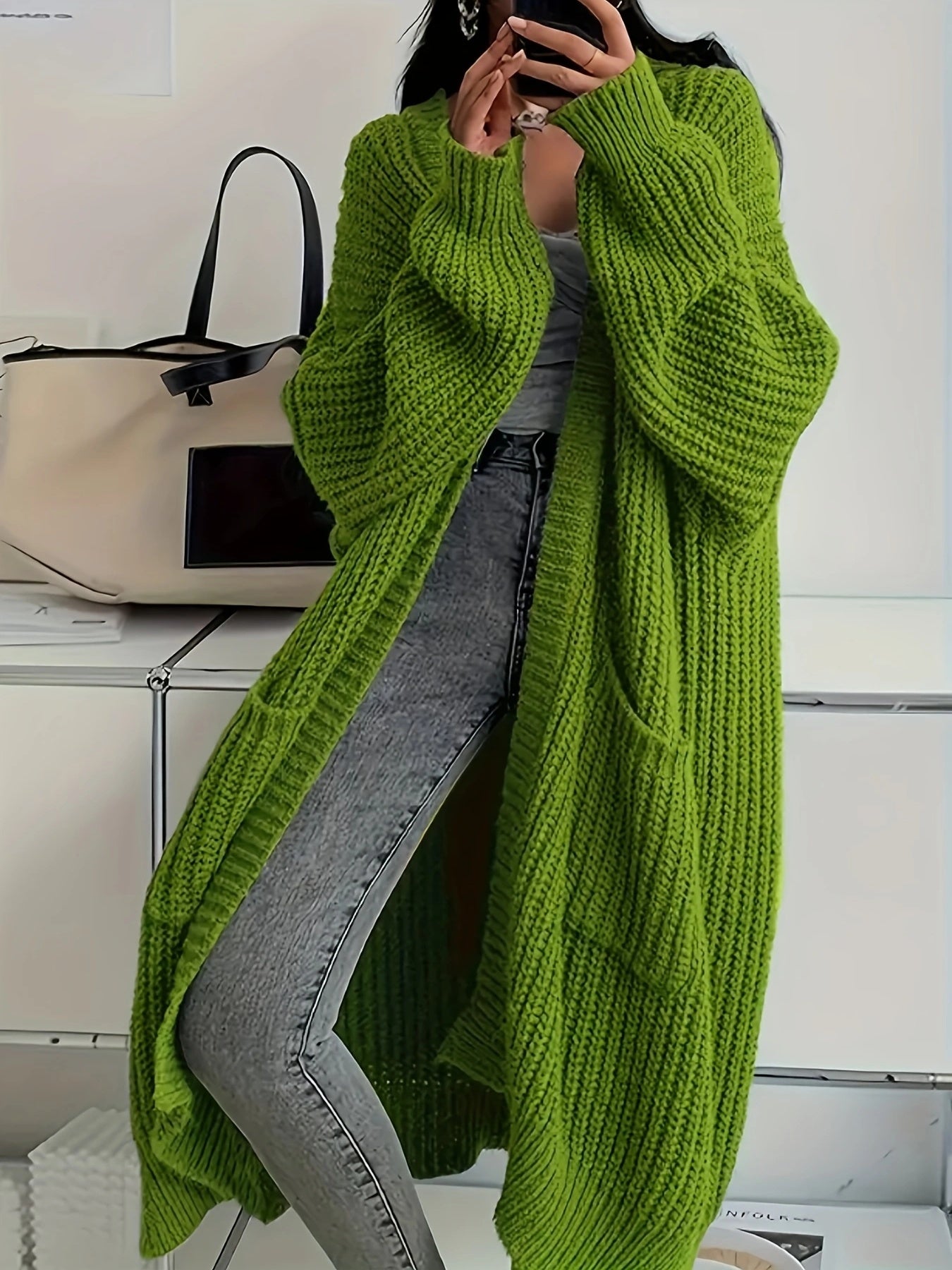Grijze™ | Dames Gezellige Grijze Cardigan Met Ceintuur