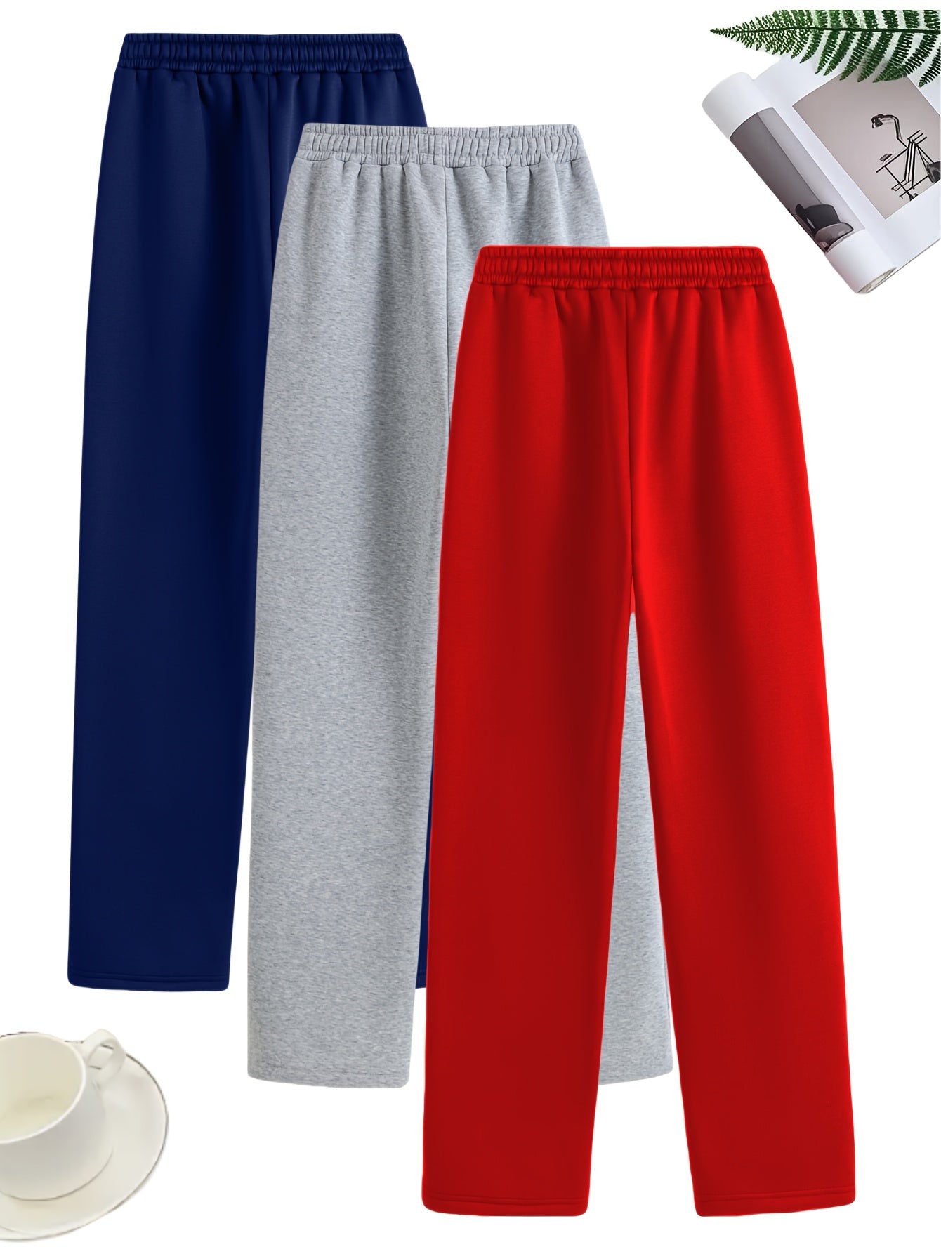 3-Pack Dames Casual Joggingbroeken met Elastische Taille en Zijzakken