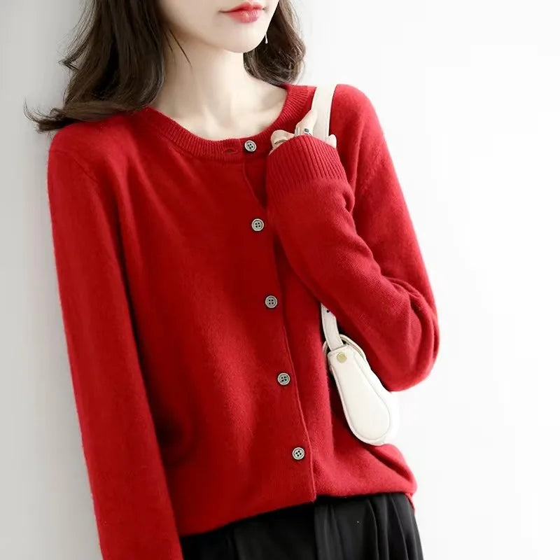 Cardigan™ | Vrouwen Kasjmier Cardigan Met O-hals - Effen Kleur