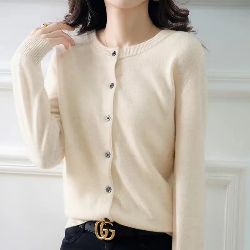 Cardigan™ | Vrouwen Kasjmier Cardigan Met O-hals - Effen Kleur