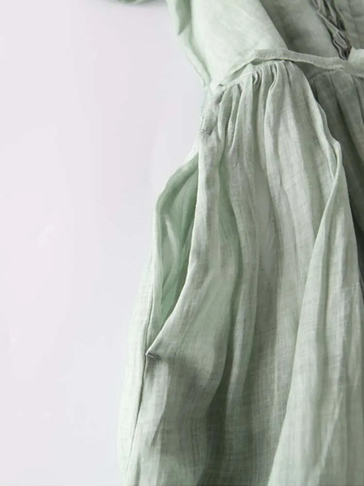 Arya - Vrouwen Art Retro Ronde Hals Laced Up Taille Jurk