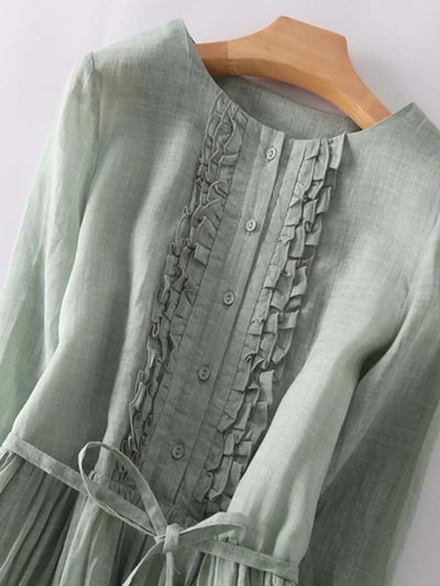 Arya - Vrouwen Art Retro Ronde Hals Laced Up Taille Jurk