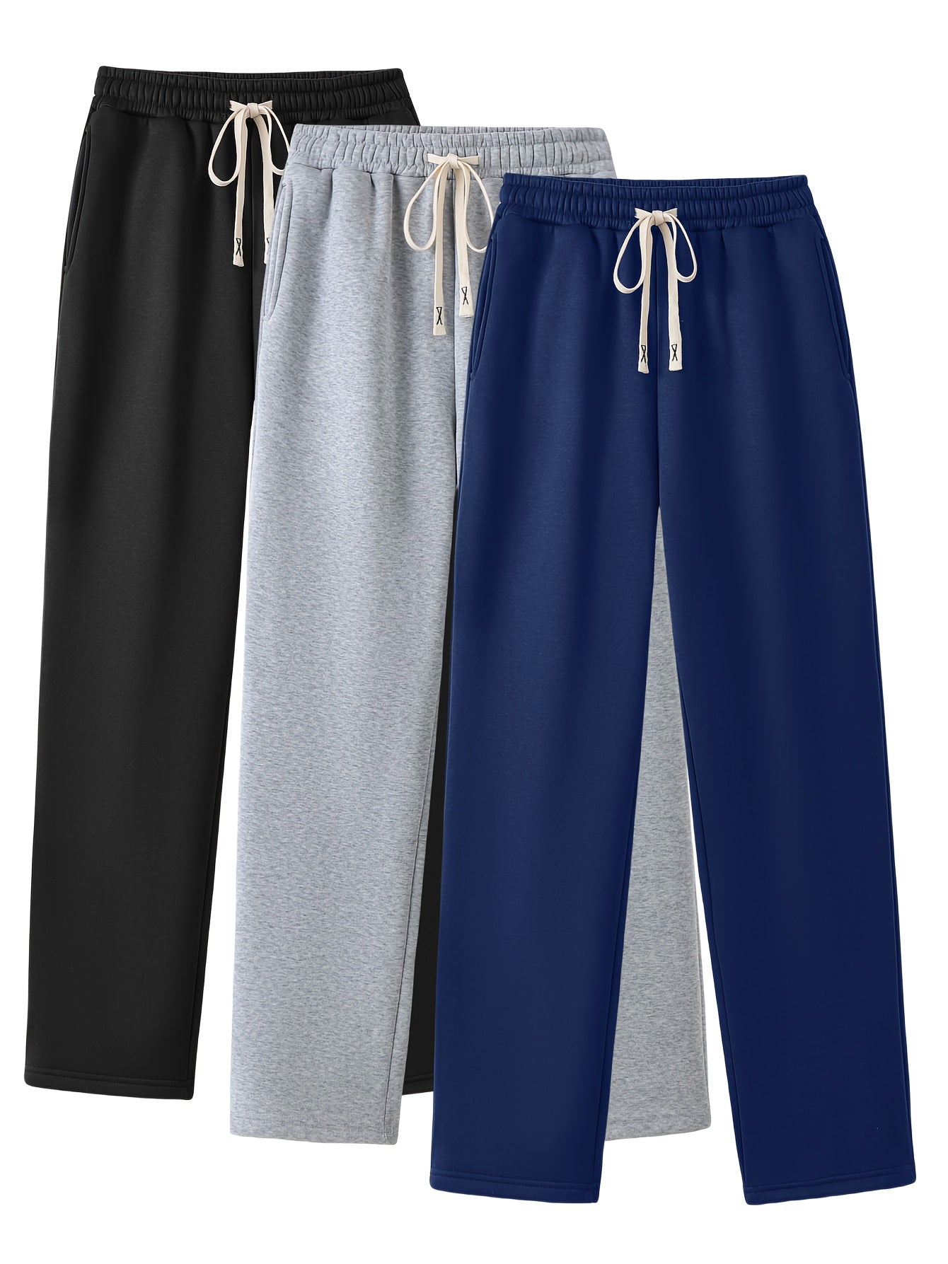 3-Pack Dames Casual Joggingbroeken met Elastische Taille en Zijzakken
