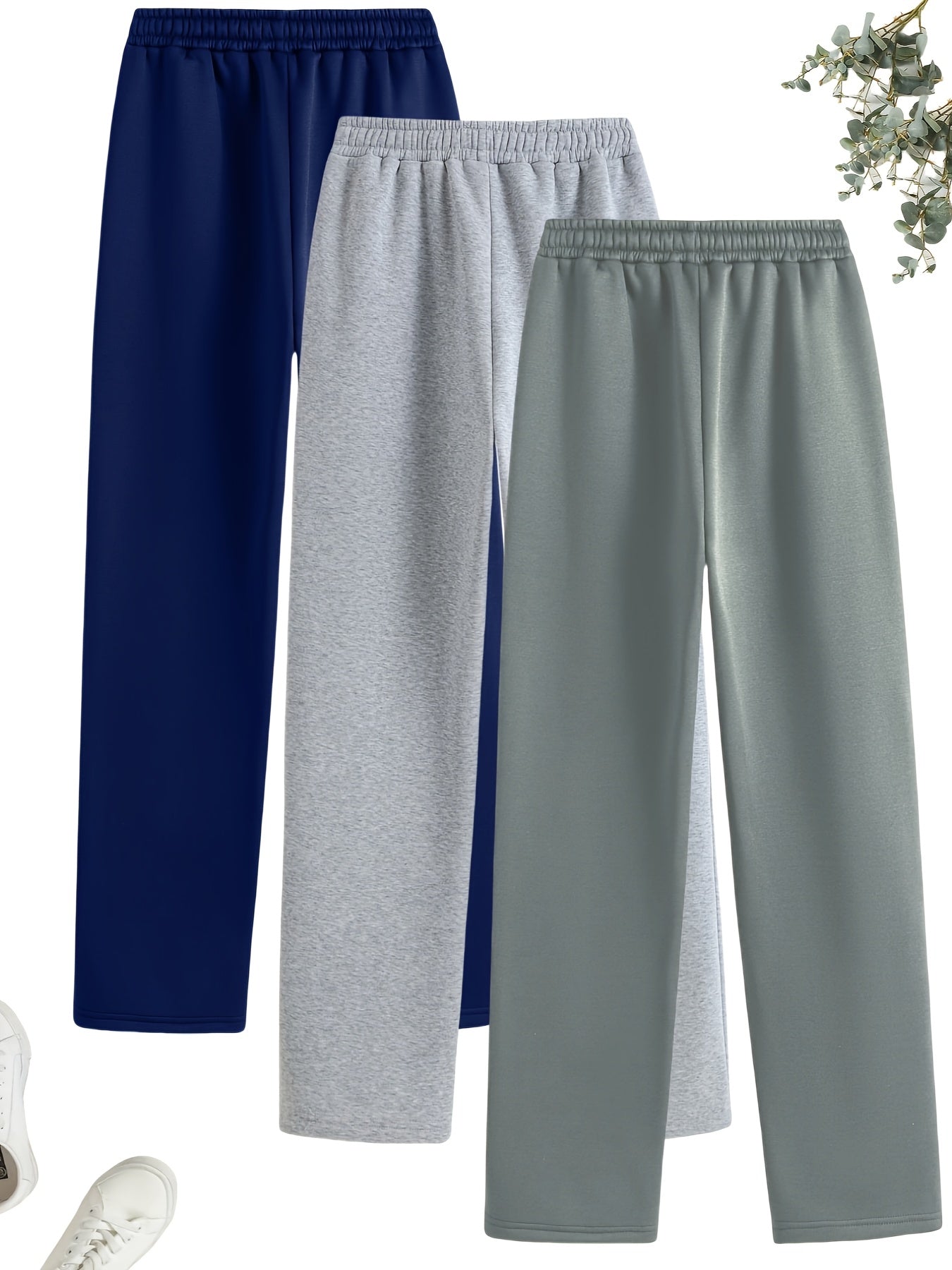 3-Pack Dames Casual Joggingbroeken met Elastische Taille en Zijzakken