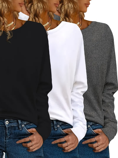 3™ | Set Van 3 Casual Crew Neck Lange Mouwen T-shirts