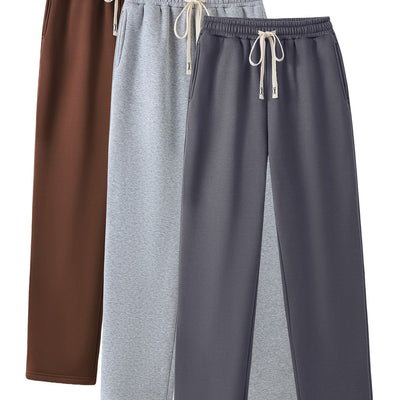 3-Pack Dames Casual Joggingbroeken met Elastische Taille en Zijzakken