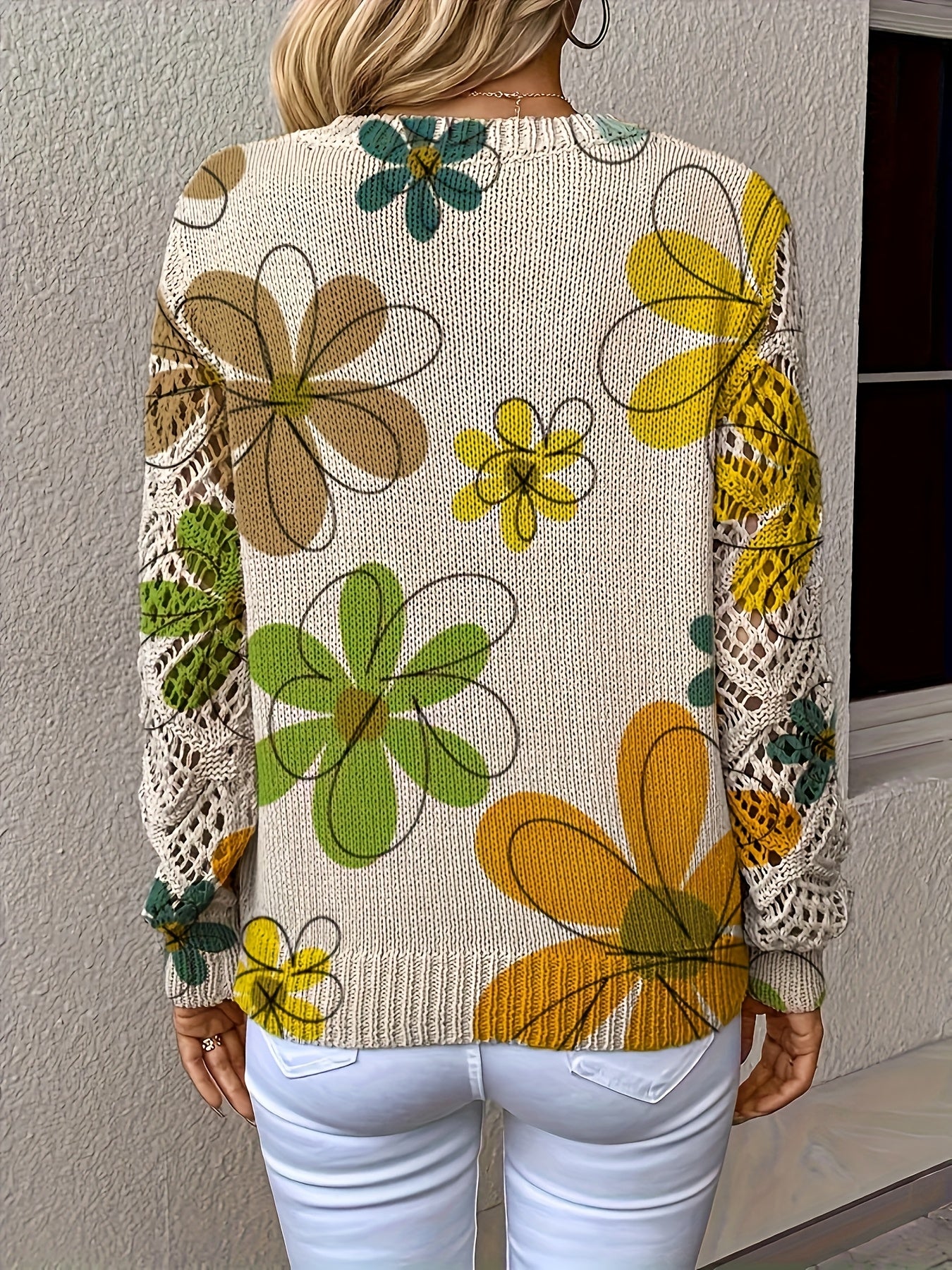 Lange™ | Elegante V-hals Lange Mouwen Top Met Bloemenprint, Bohemian Stijl