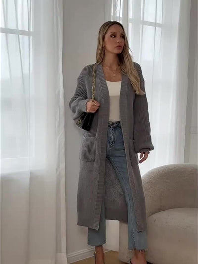 Grijze™ | Dames Gezellige Grijze Cardigan Met Ceintuur