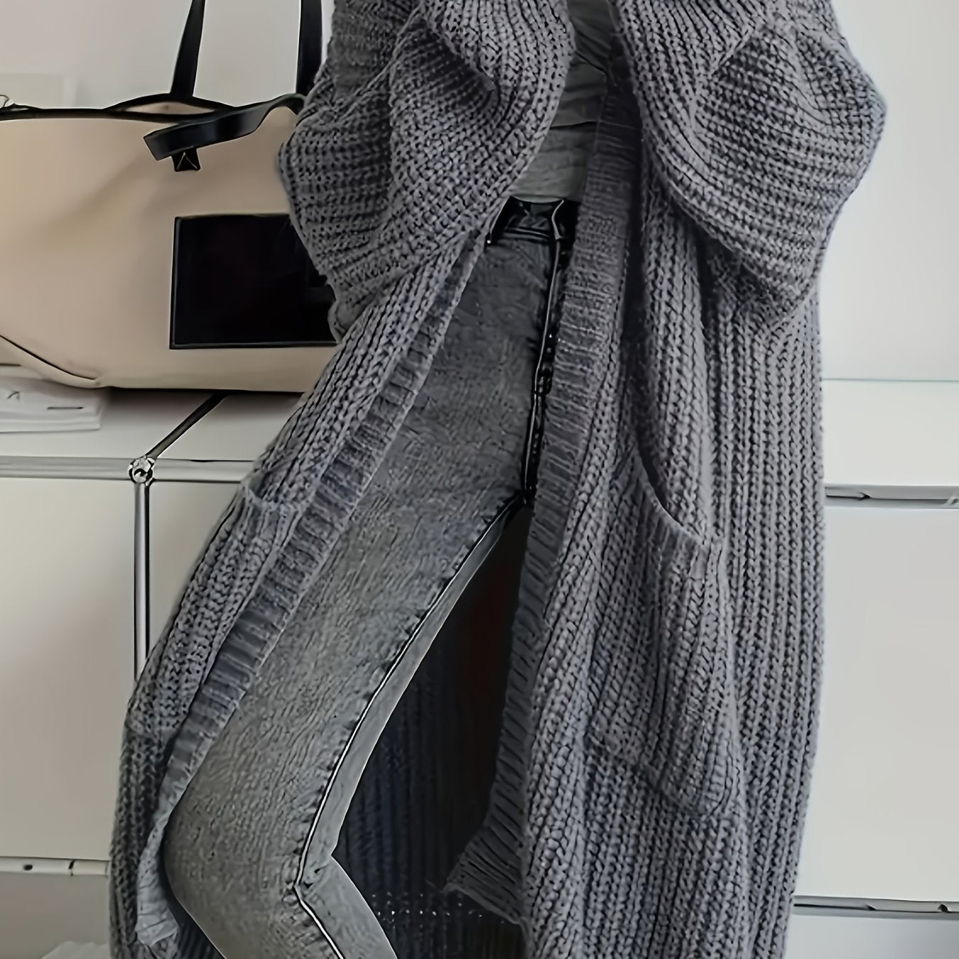Grijze™ | Dames Gezellige Grijze Cardigan Met Ceintuur