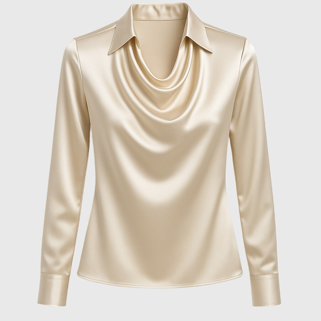 Sylvia | Blouse met luxe glans en plooihals