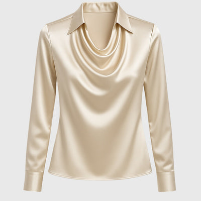 Sylvia | Blouse met luxe glans en plooihals