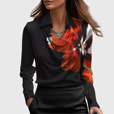 Sylvia | Blouse met luxe glans en plooihals
