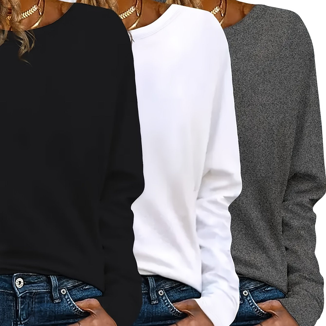 3™ | Set Van 3 Casual Crew Neck Lange Mouwen T-shirts