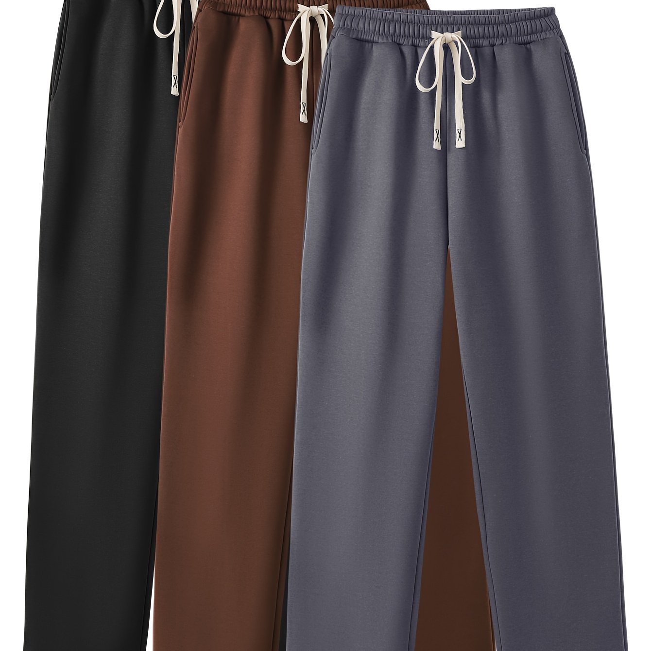 3-Pack Dames Casual Joggingbroeken met Elastische Taille en Zijzakken