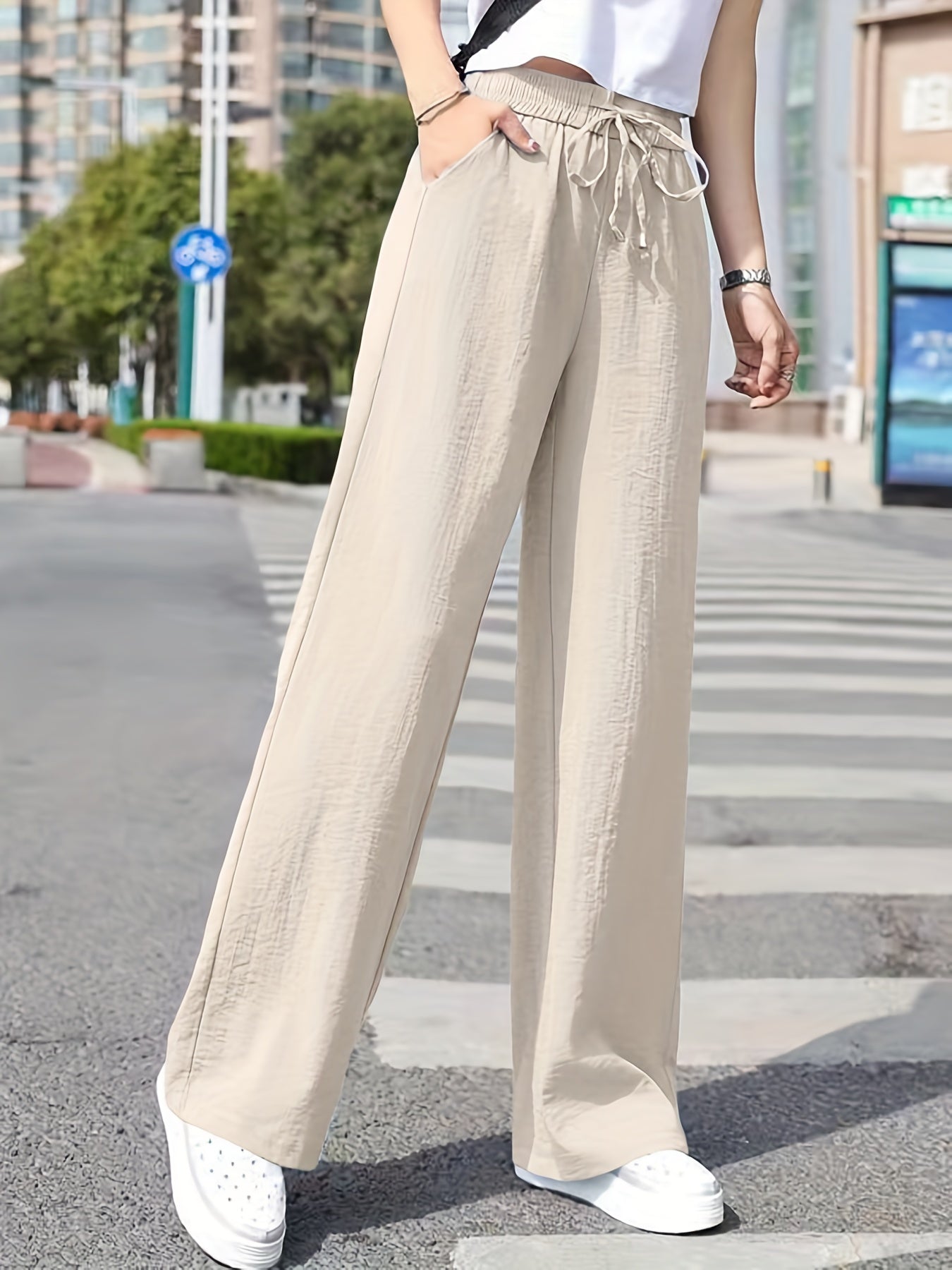 Lange™ | Minimalistische Effen Lange Drawstring Broek Voor Dames