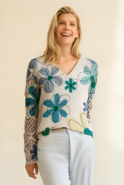 Lange™ | Elegante V-hals Lange Mouwen Top Met Bloemenprint, Bohemian Stijl